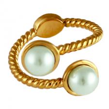 Rose Gold Stainless Steel Twisted Double Pearl Ring